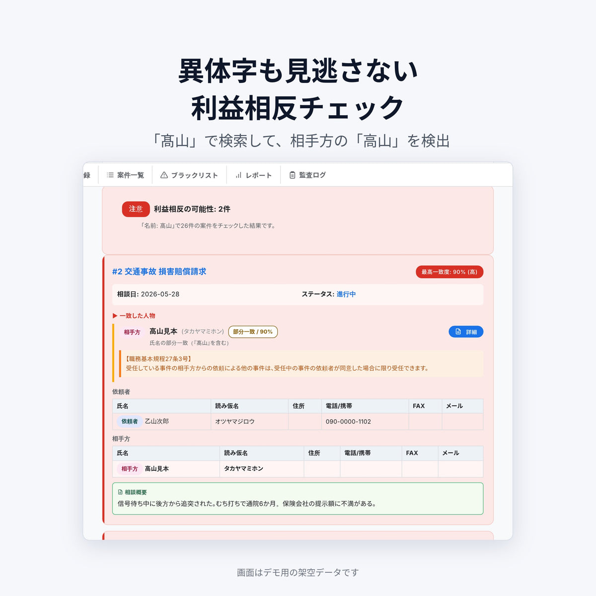 異体字も見逃さない利益相反チェック