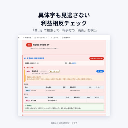 異体字も見逃さない利益相反チェック