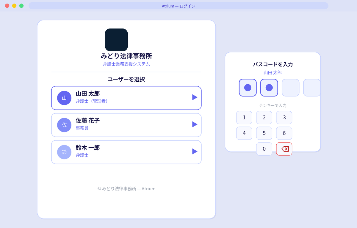 ログインの画面