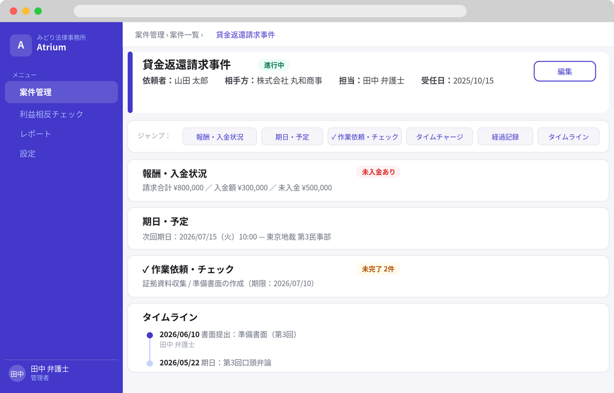 案件詳細の画面